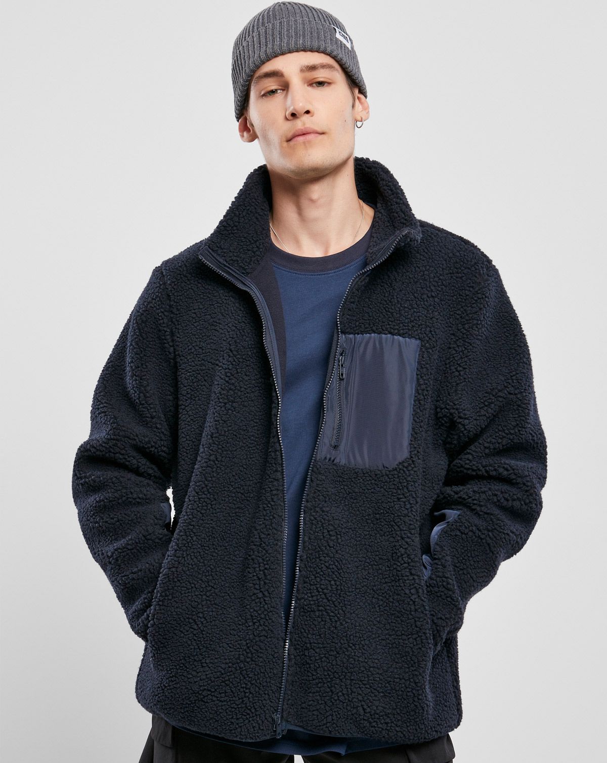 Urban Classics Sherpa Jakke Midnight Navy