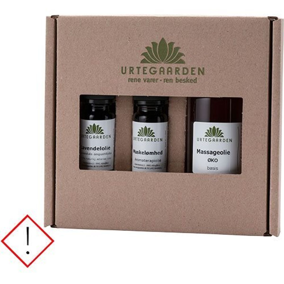 Urtegaarden Massagesæt basis 10 ml Lavendel,10ml muskelømhed+100 ml massageolie, 1pk.