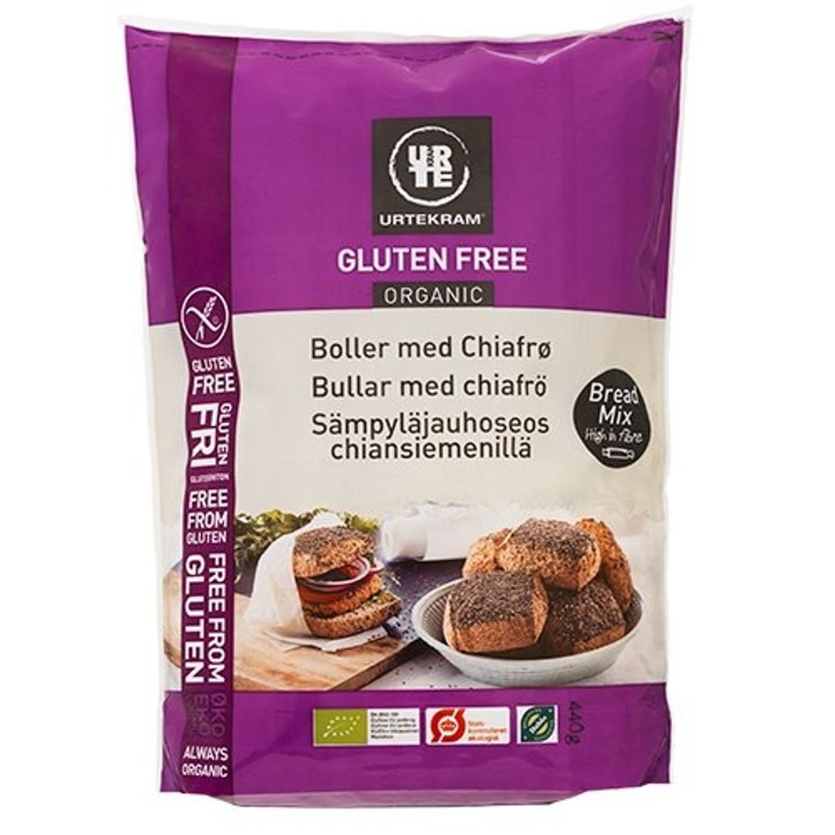 Urtekram Bagemix til boller m chiafrø Ø, 440g