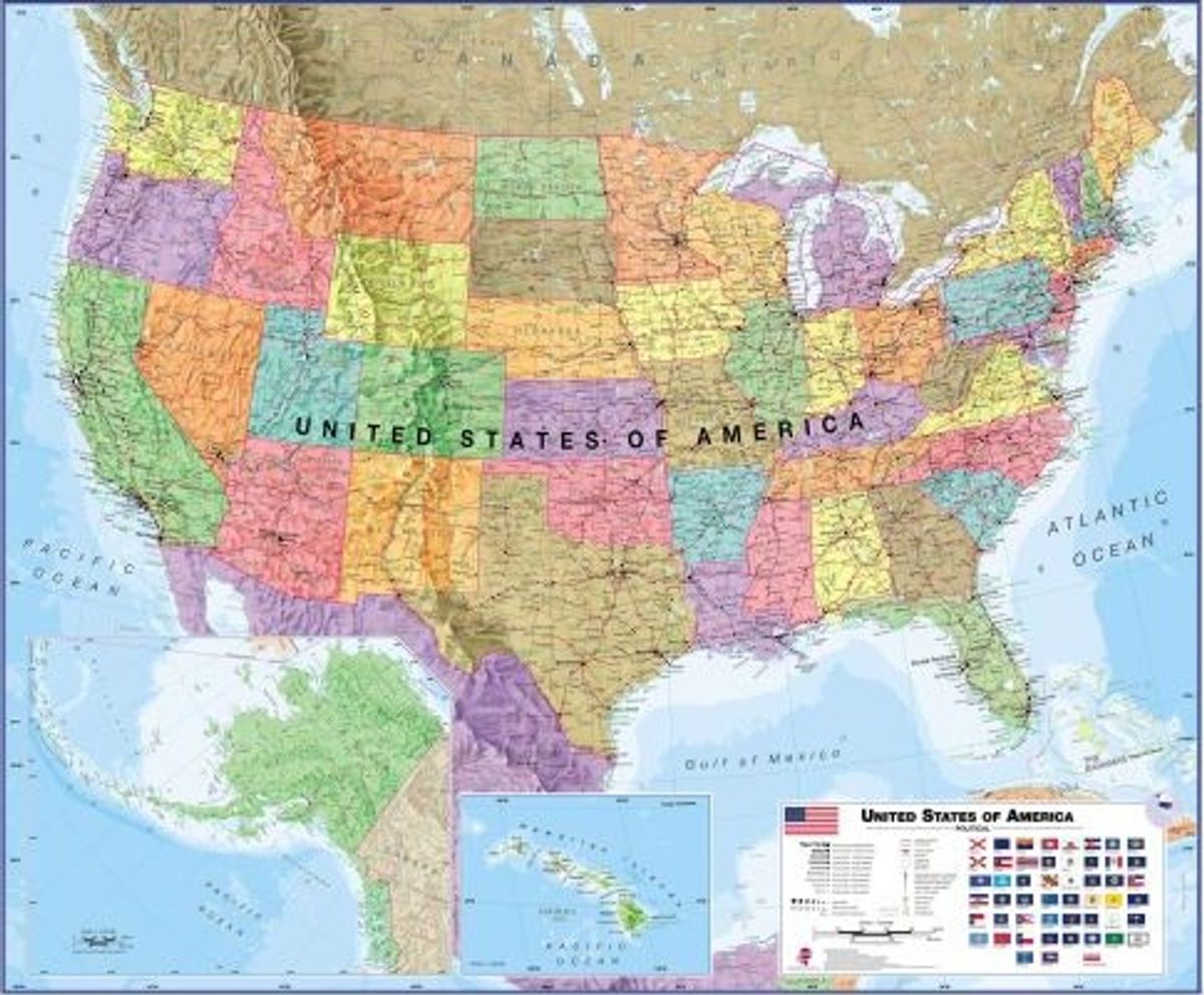 Usa Political Wall Map Laminated