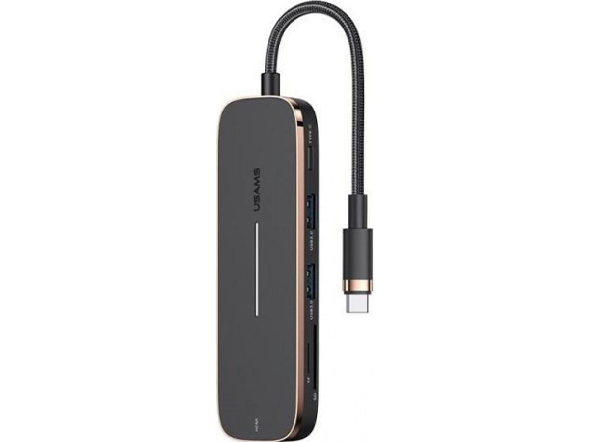 Usams Adapter Hub 2Xusb + Usb-C + Hdmi + Micro Sd+Sd Black/Black Sj575hub01 (Us-Sj575)