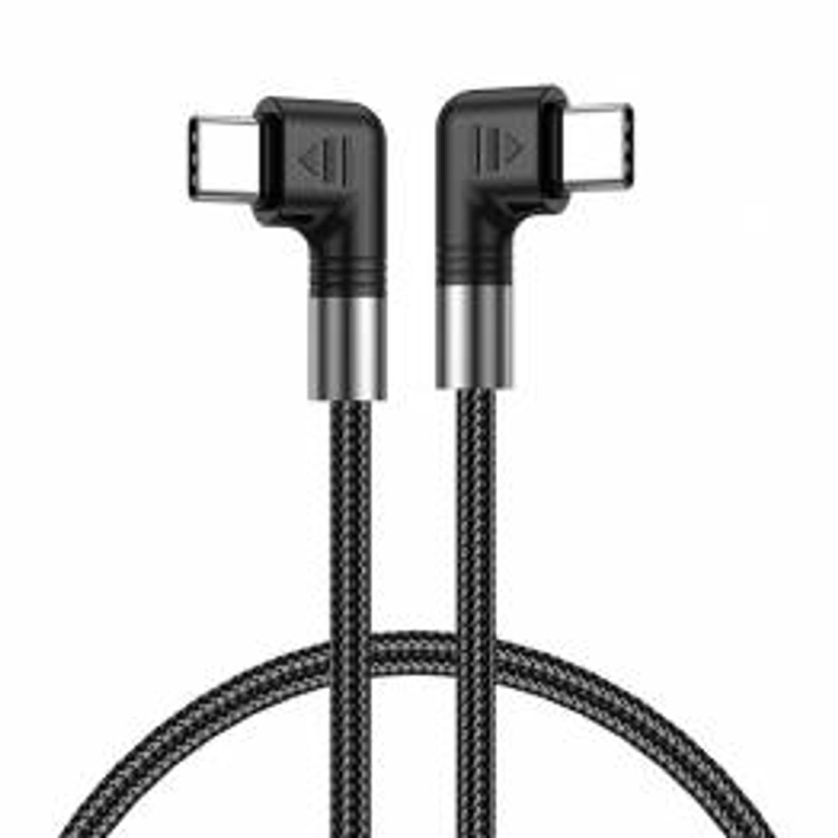 USB-C opladningskabel med vinkel 2m - 100W PD - sort vævet