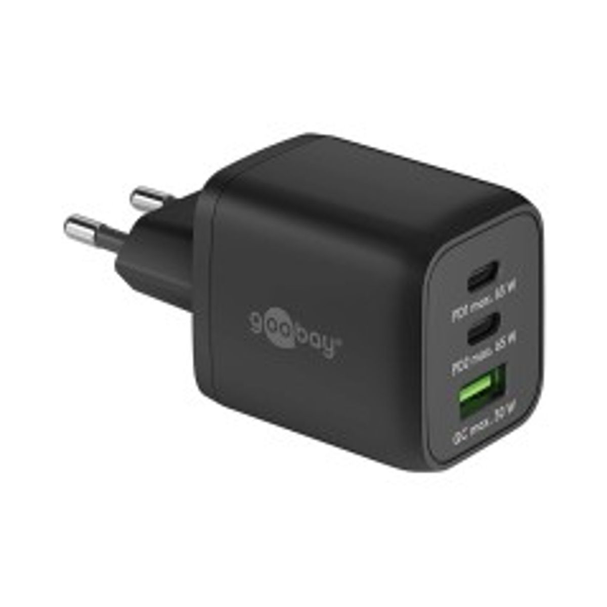 USB-C™ PD Multiport Quick Charger (65 W), black, black - plug adapter with 2x USB-C™ ports (Power Delivery)