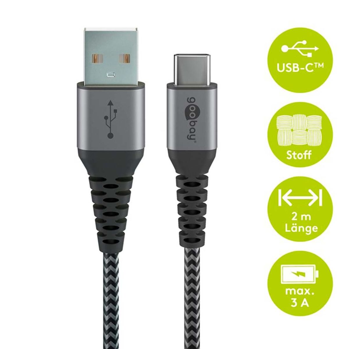 USB C Til USB A - Lightningkabel - 2m - 60W - Knækbeskyttelse