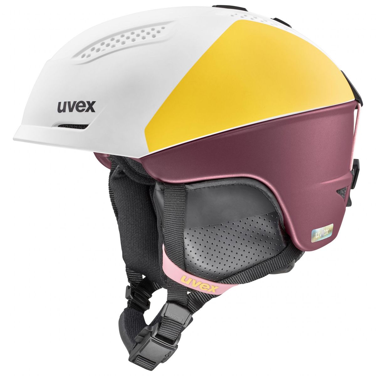 Uvex Ultra Pro, skihjelm, dame, hvid/gul/mørkerød