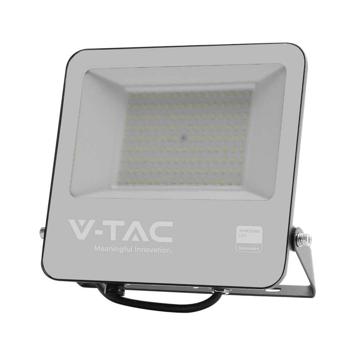 V-Tac 200W LED projektør, 135lm/W - Samsung LED chip, arbejdslampe, 1m ledning, udendørs - Dæmpbar : Ikke dæmpbar, Farve på hus : Sort, Kulør : Neutral