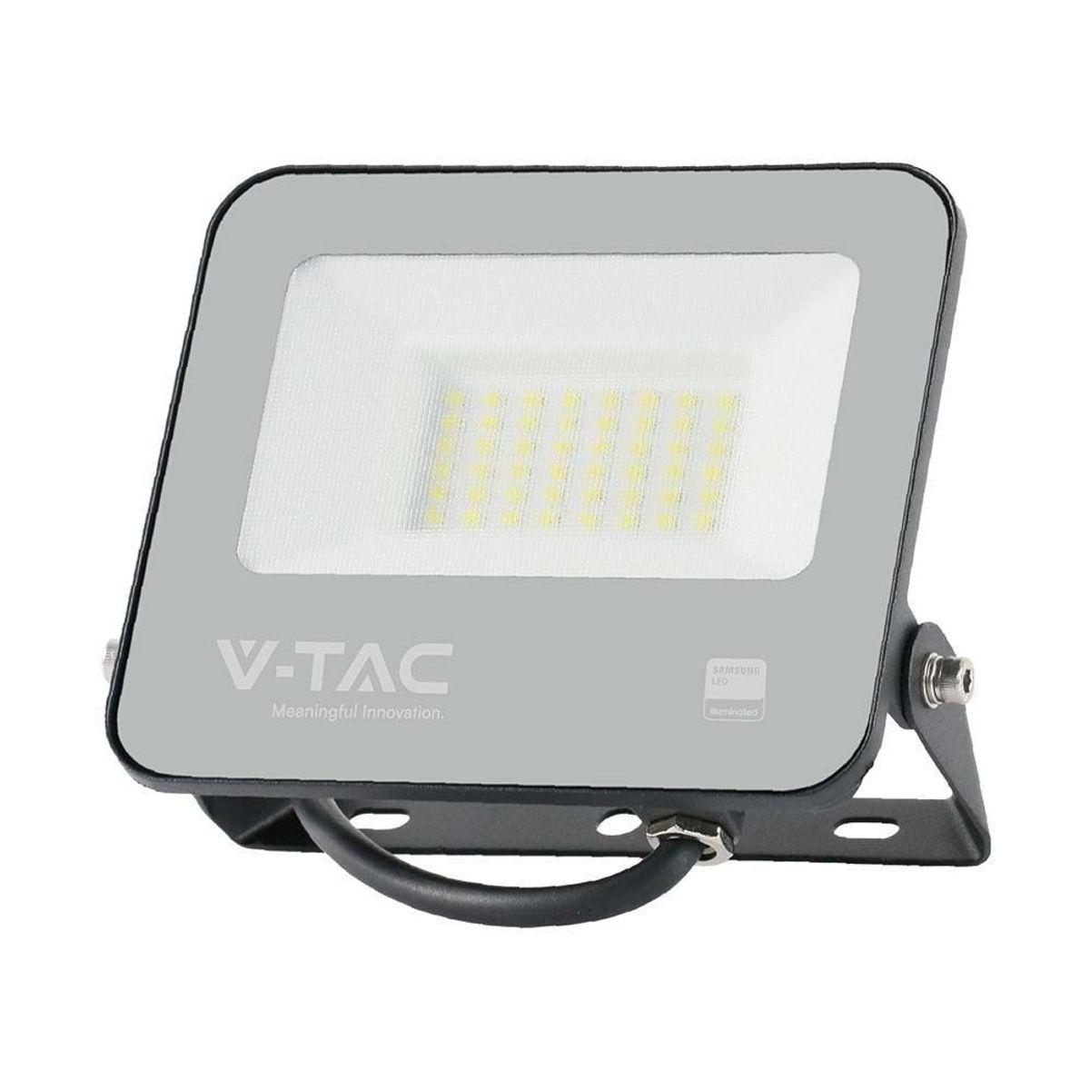 V-Tac 30W LED projektør, 135lm/W - Samsung LED chip, arbejdslampe, 1m ledning, udendørs - Dæmpbar : Ikke dæmpbar, Farve på hus : Sort, Kulør : Varm