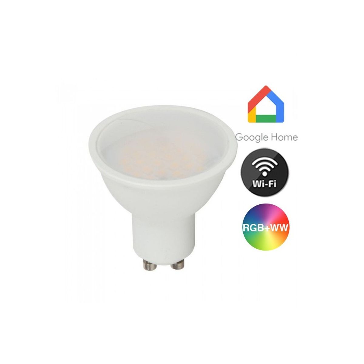 V-Tac 5W Smart Home LED pære - Tuya/Smart Life, virker med Google Home, Alexa og smartphones, GU10 Spot - Dæmpbar : Via Smart Home, Kulør : RGB + CCT (Varm til Kold Hvid)