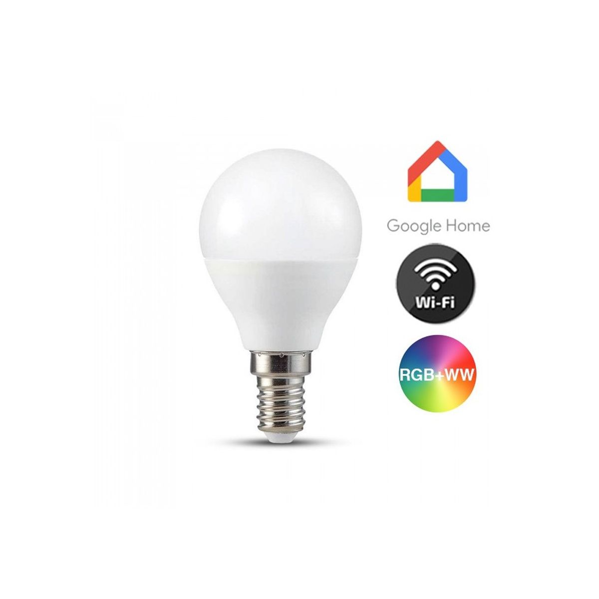 V-Tac 5W Smart Home LED pære - Tuya/Smart Life, virker med Google Home, Alexa og smartphones, P45, E14 - Dæmpbar : Via Smart Home, Kulør : RGB + CCT (Varm til Kold Hvid)