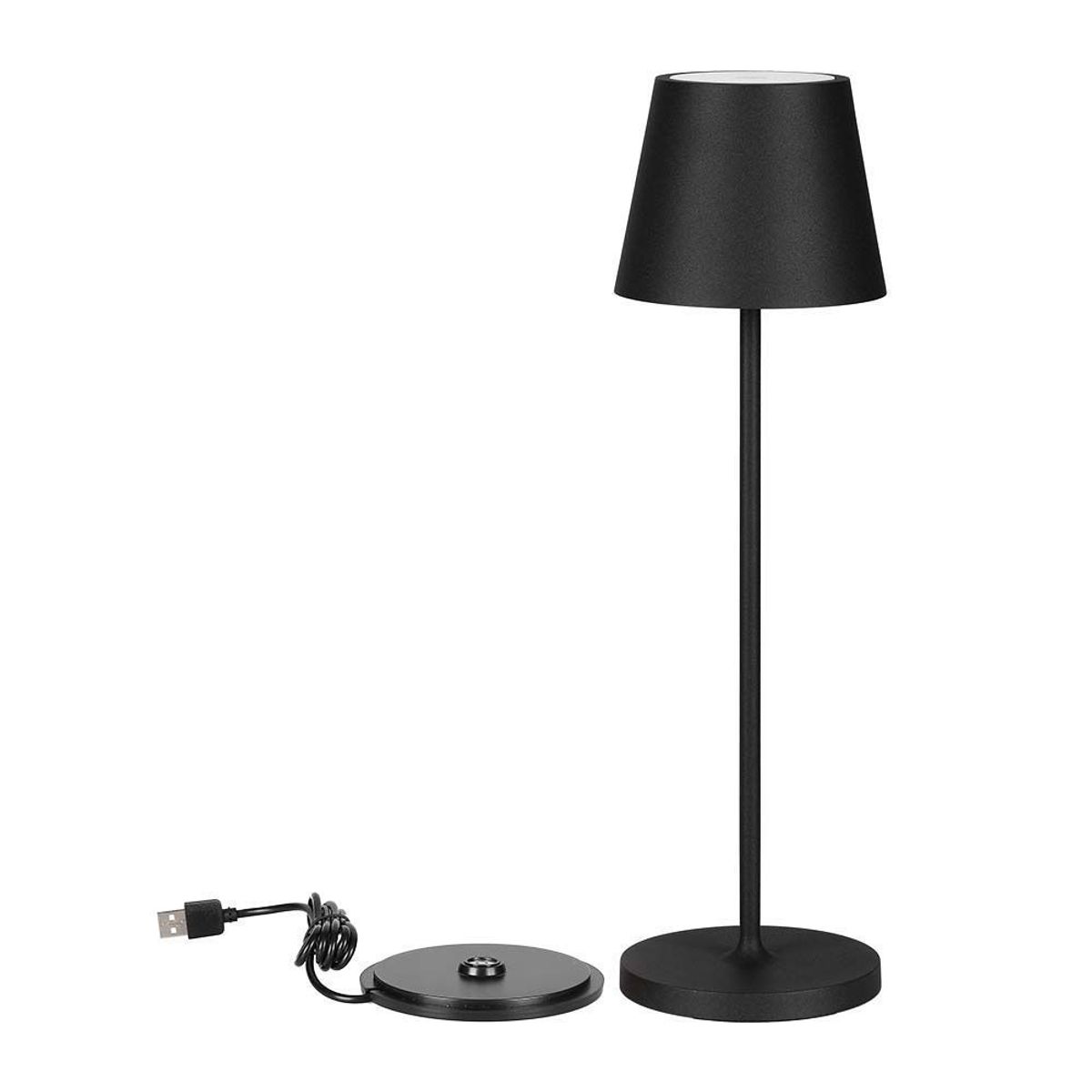 V-Tac opladelig bordlampe, trådløs - Sort, IP54 udendørs bordlampe, touch dæmpbar, model mini