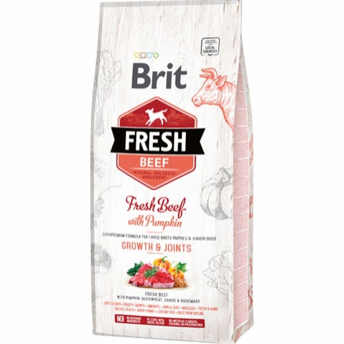 Vafo - Brit fresh puppy large oksekød 12kg, til voksenvægt 25+kg - Hundefoder