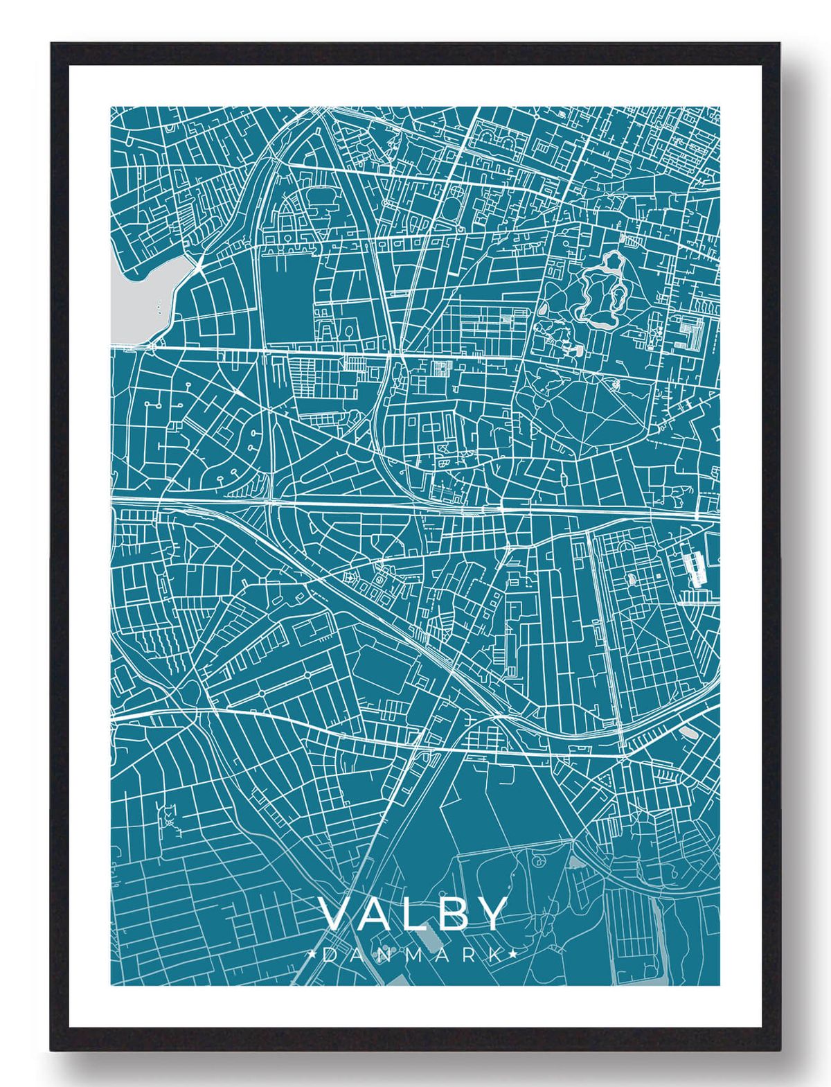 Valby by plakat - blå (Størrelse: XS - 15x21cm (A5))