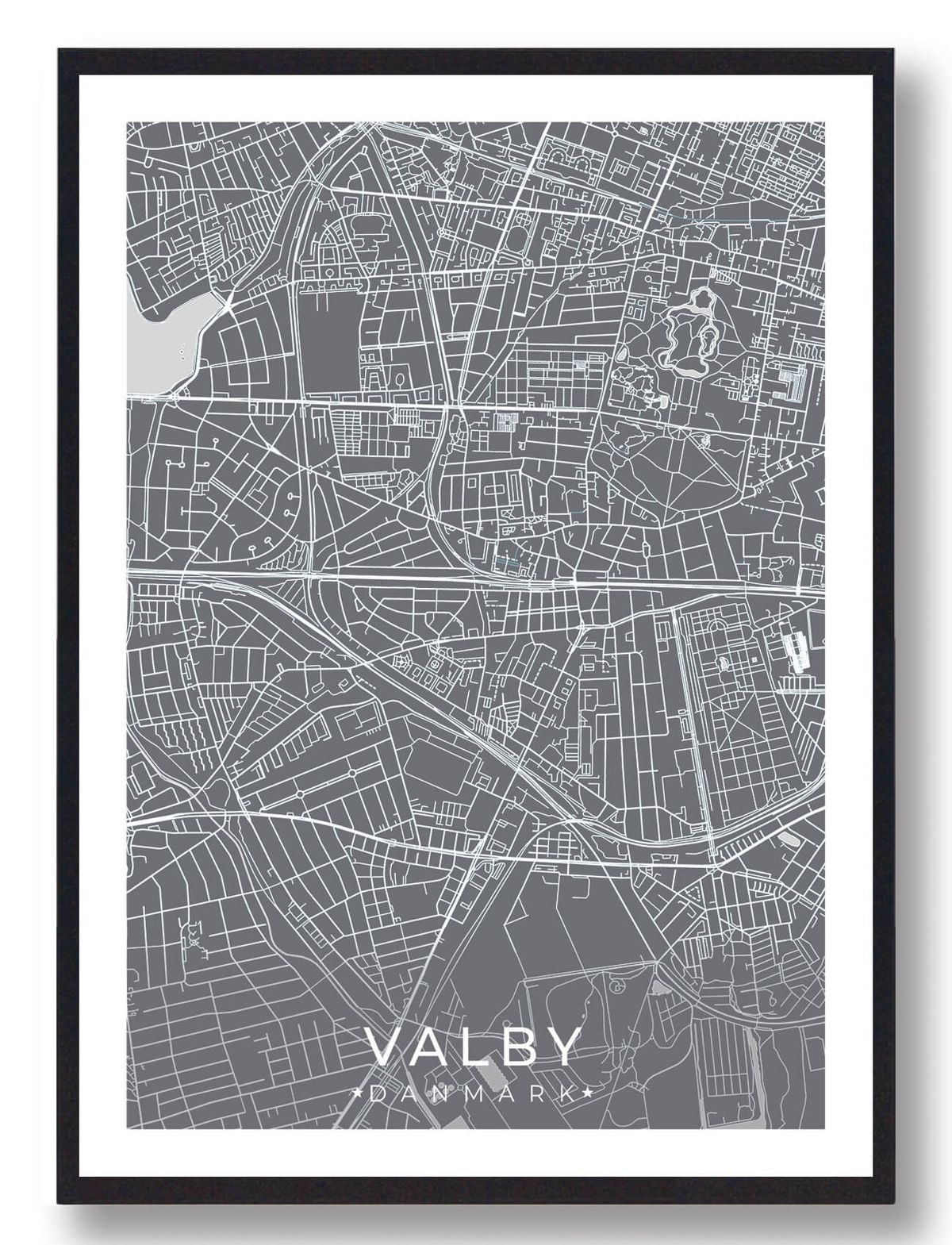 Valby by plakat - grå (Størrelse: L - 50x70cm (B2))