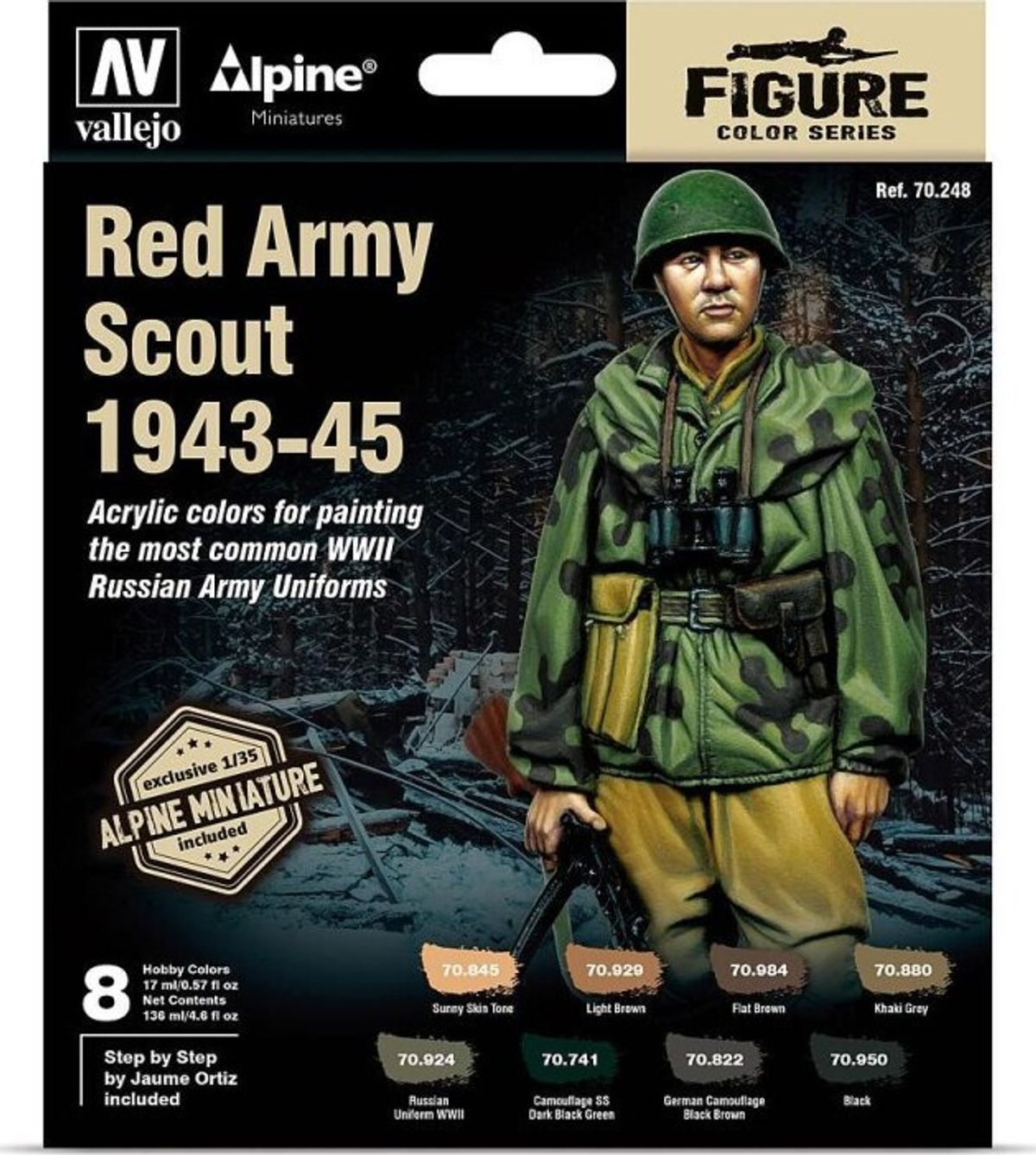 Vallejo - Figur Maling Sæt - Red Army Scout 1943-45 - 1:35 - 8x17 Ml