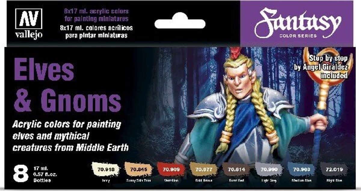 Vallejo - Maling Sæt Til Modelhobby - Elves & Gnomes - 8x17 Ml