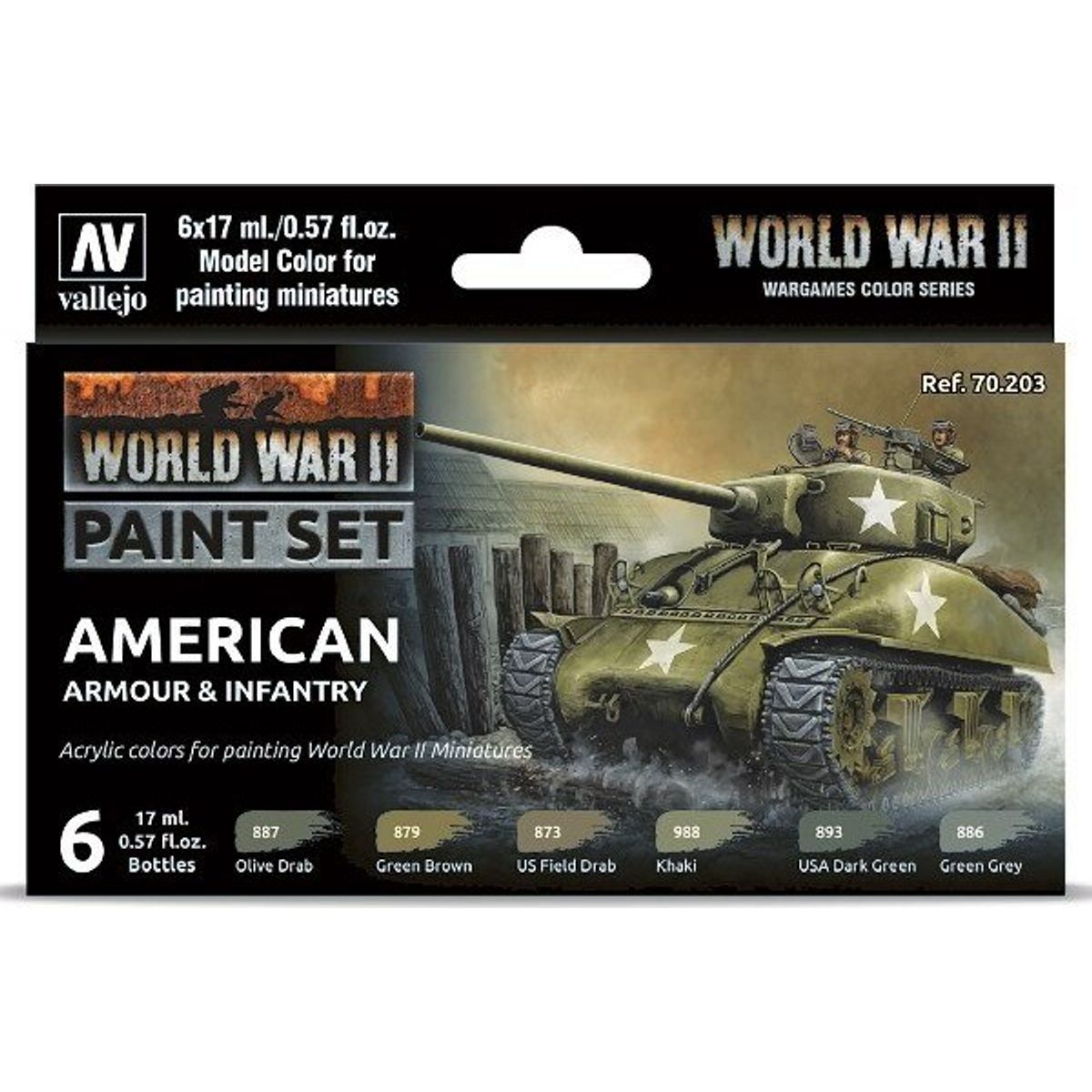 Vallejo - Wwii Paint - American Armour & Infantry 6x17 Ml - 70203