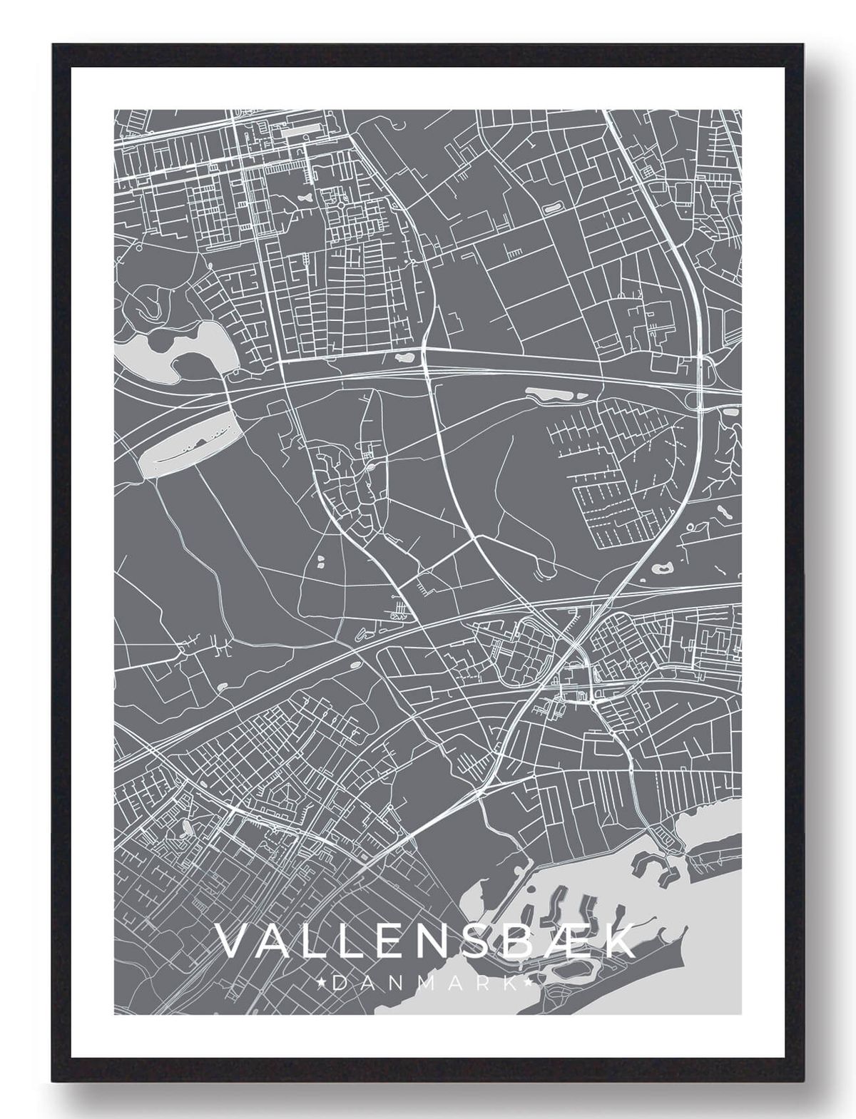 Vallensbæk by plakat - grå (Størrelse: L - 50x70cm (B2))