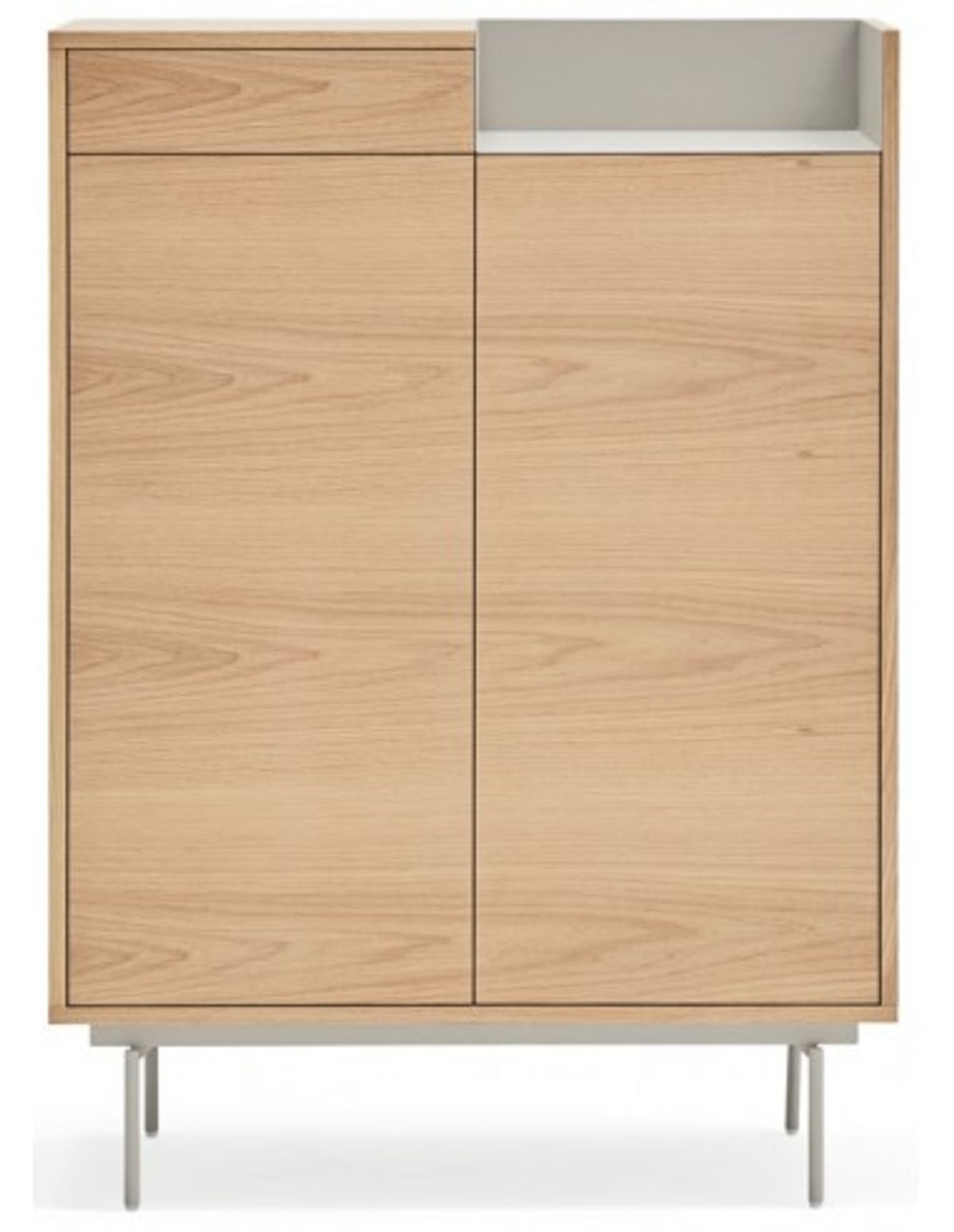 Valley highboard i metal og mdf finér H130 cm - Lysegrå/Eg