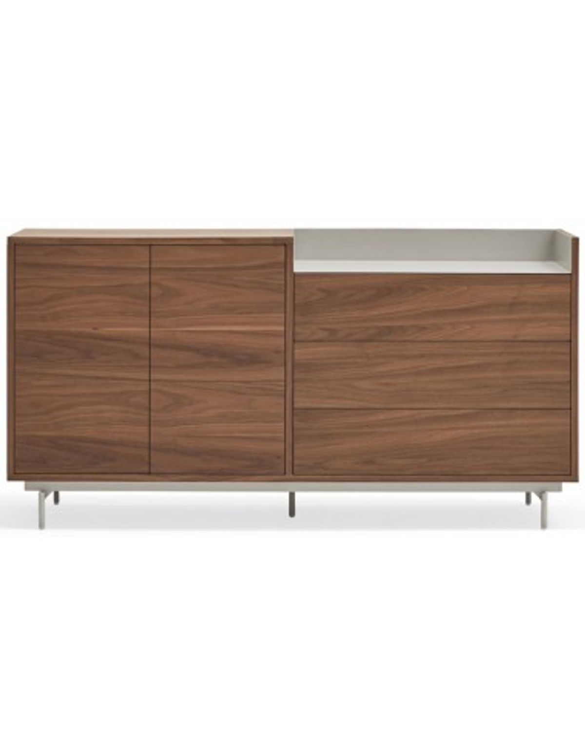 Valley sideboard i metal og mdf finér B150 cm - Lysegrå/Valnød