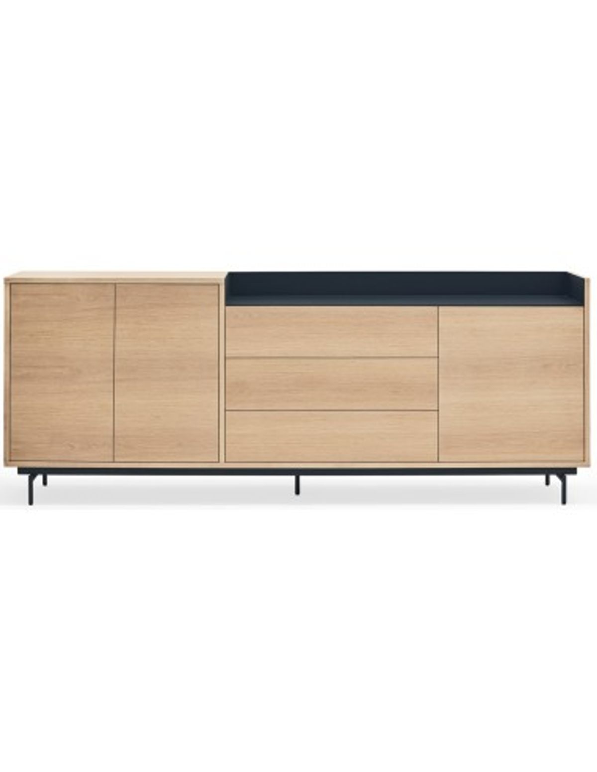 Valley sideboard i metal og mdf finér B200 cm - Mørkeblå/Eg