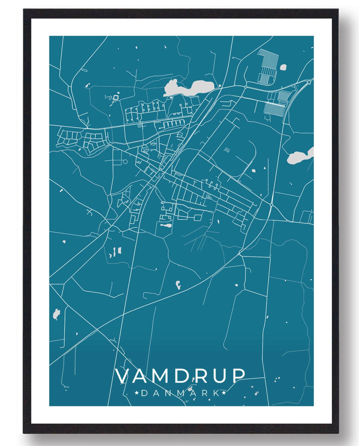 Vamdrup by plakat - blå (Størrelse: L - 50x70cm (B2))