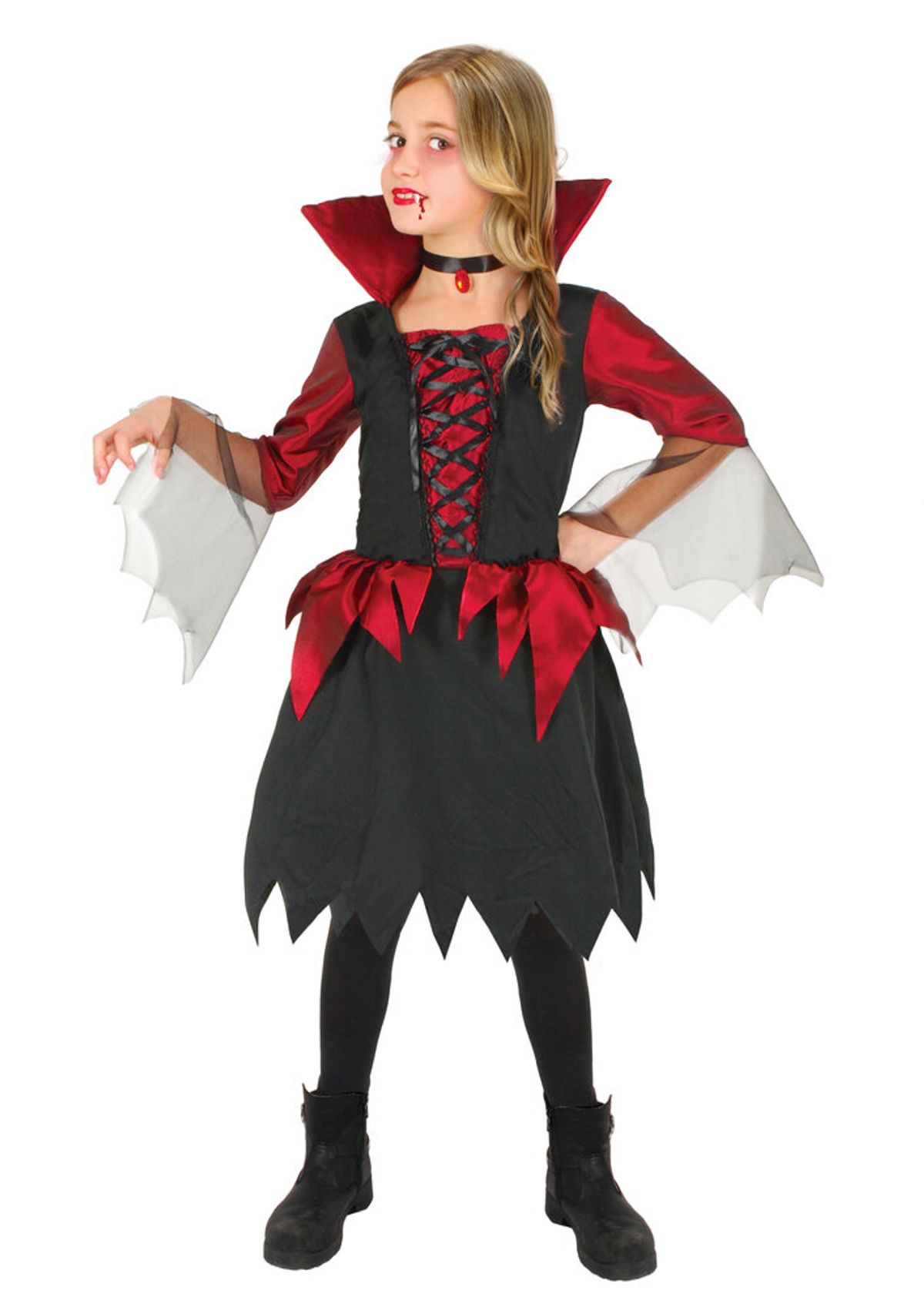 Vampiress kostume - SORT/RØD - 4-6 ÅR