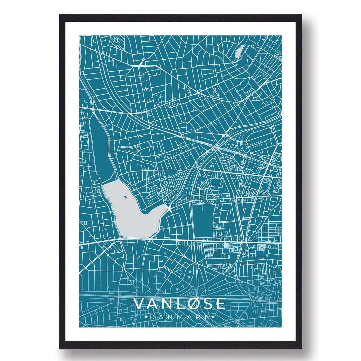 Vanløse by plakat - blå (Størrelse: S - 21x29,7cm (A4))