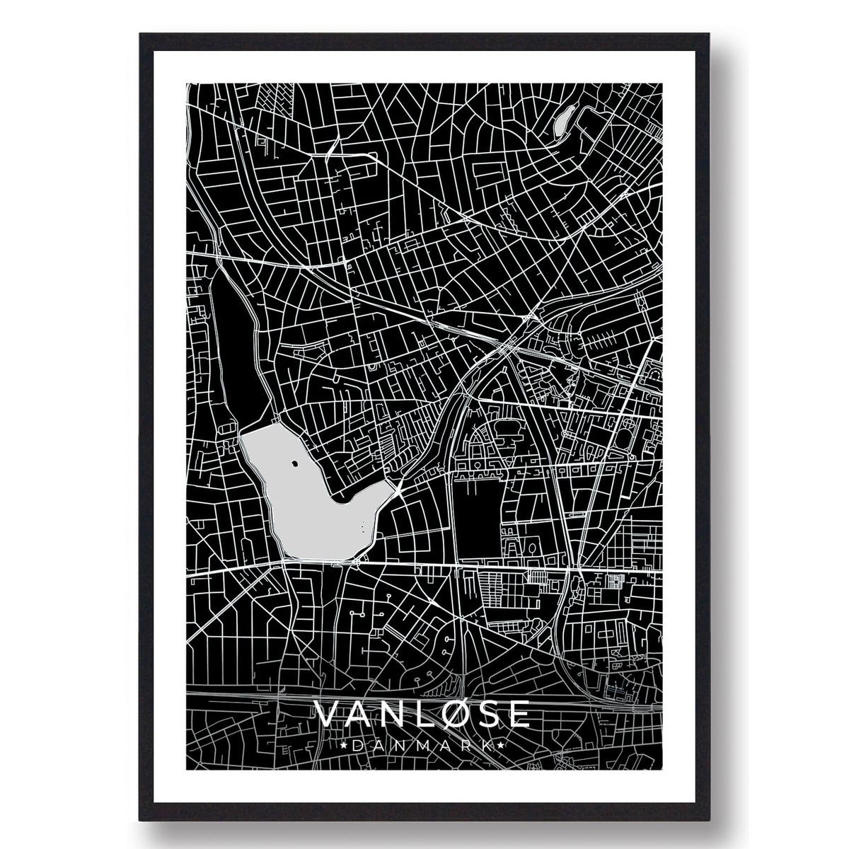 Vanløse by plakat - sort (Størrelse: S - 21x29,7cm (A4))