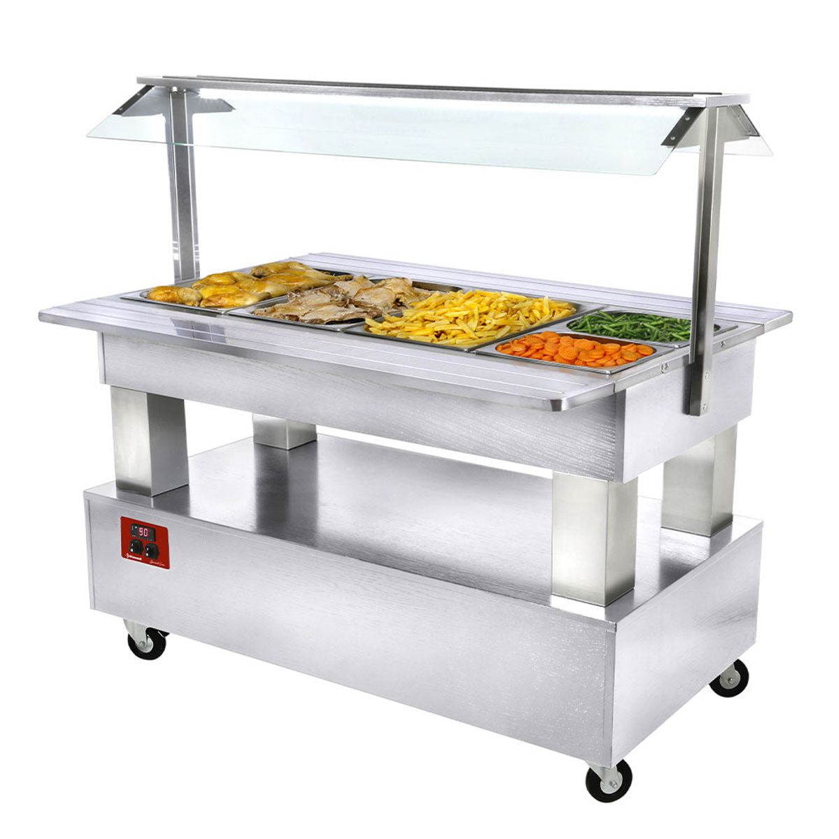 Varm - bain-marie salatbar, 4x GN1/1-150 (hvidt træ)