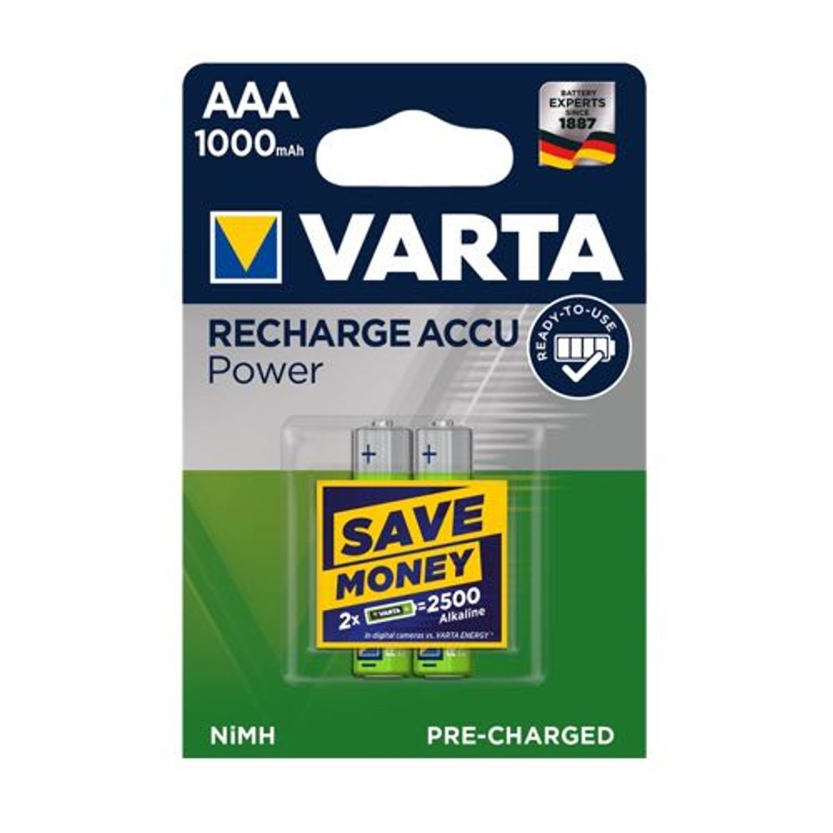 Varta - AAA - 2 stk - Genopladelige Ni-MH Batteri (1000 mAh) (1.2V)