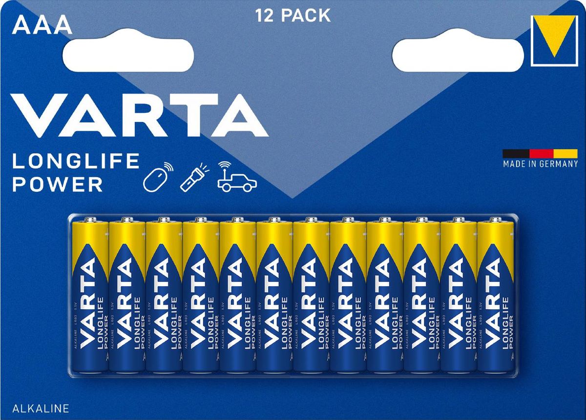 Varta Alkaliske batterier Longlife Power LR03 - AAA 12 stk.