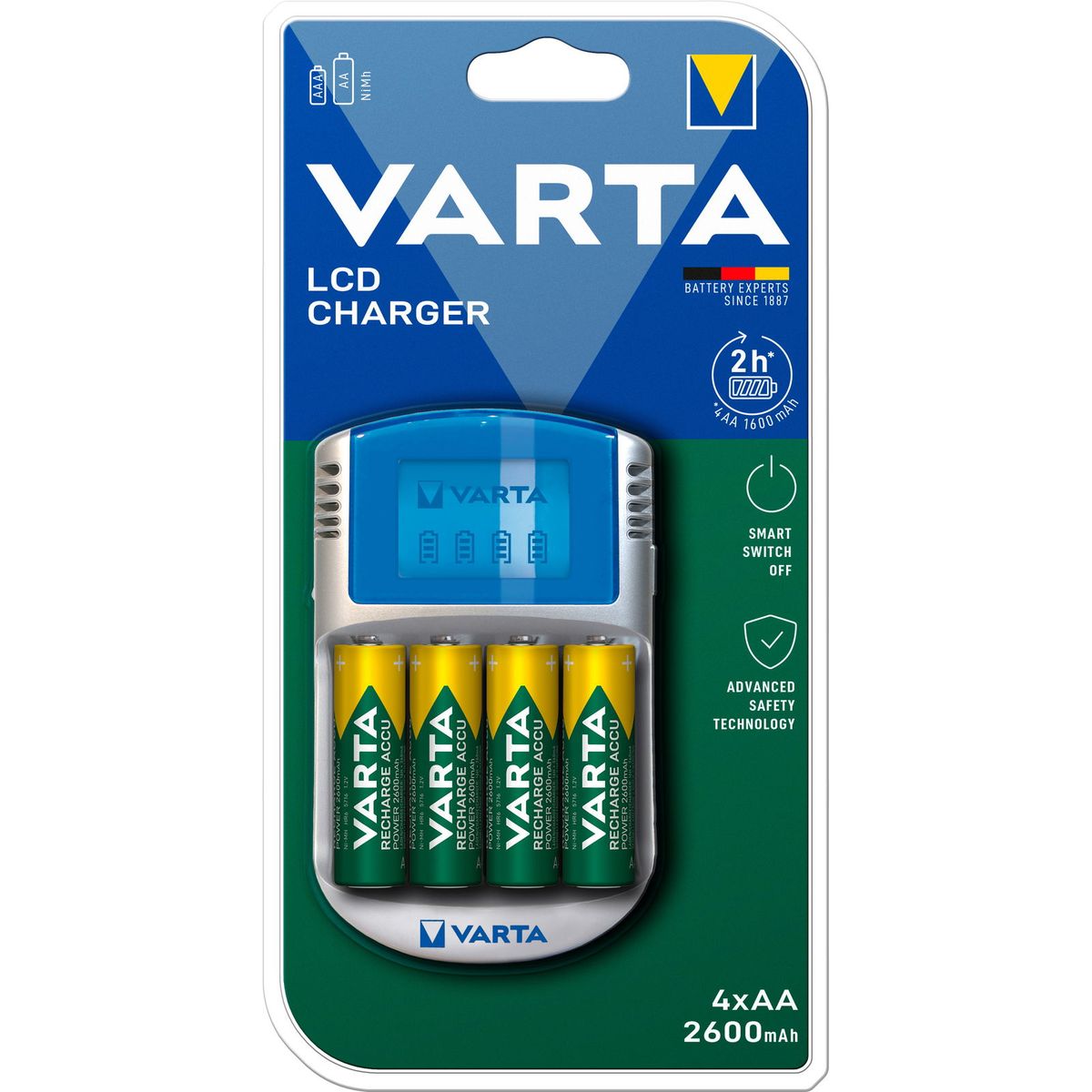 VARTA LCD batterioplader inkl. 4 x AA 2600 mAh