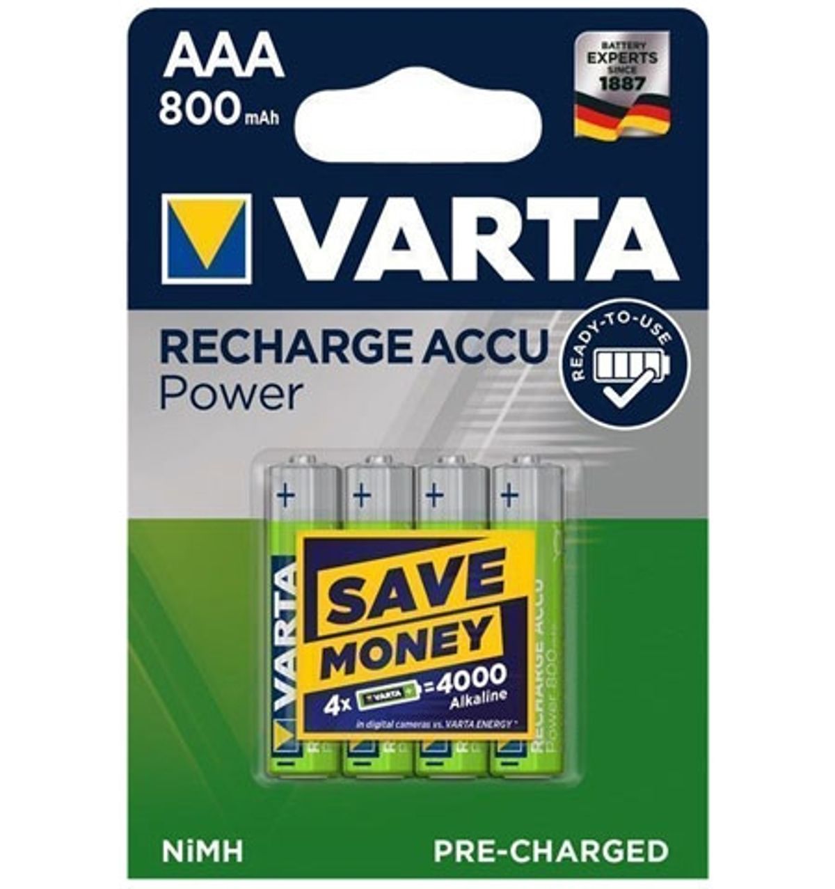 Varta Recharge Power AAA 800 mAh Batterier - 4 stk