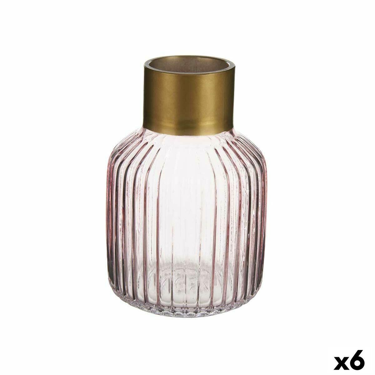 Vase Striber Pink Gylden Glas 12 x 18 x 12 cm (6 enheder)