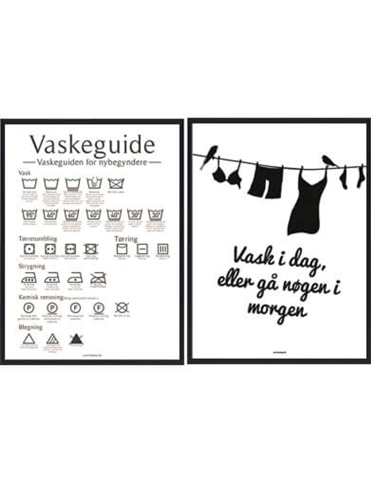 Vaskeguide og 'Vask i dag' - plakatsæt (Størrelse: S - 21x29,7cm (A4))