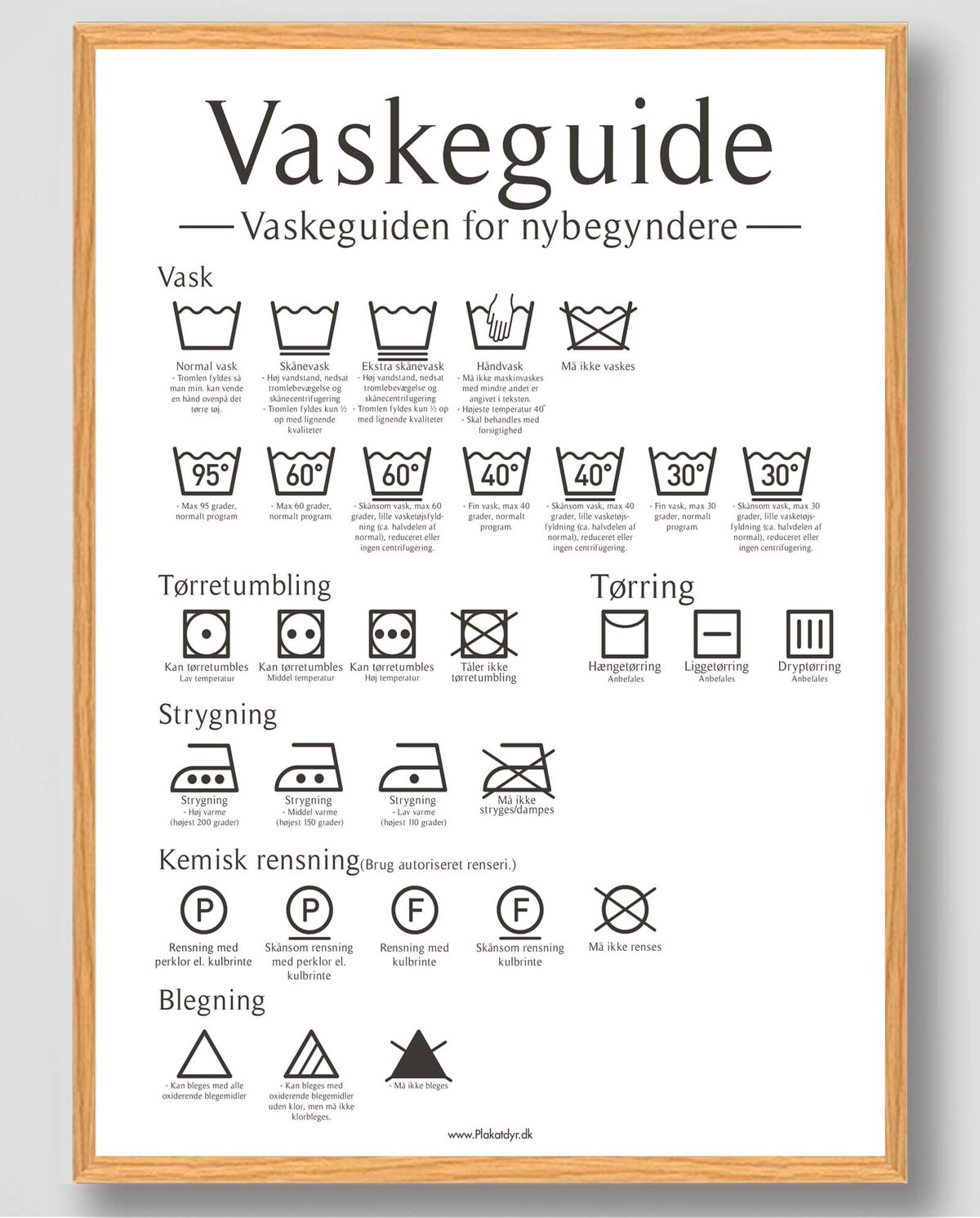 Vaskeguide plakat - Hvid (Størrelse: M - 30x40cm)