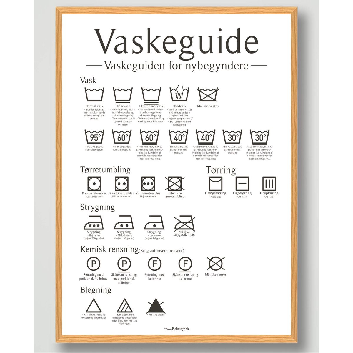 Vaskeguide plakat - Hvid (Størrelse: S - 21x29,7cm (A4))