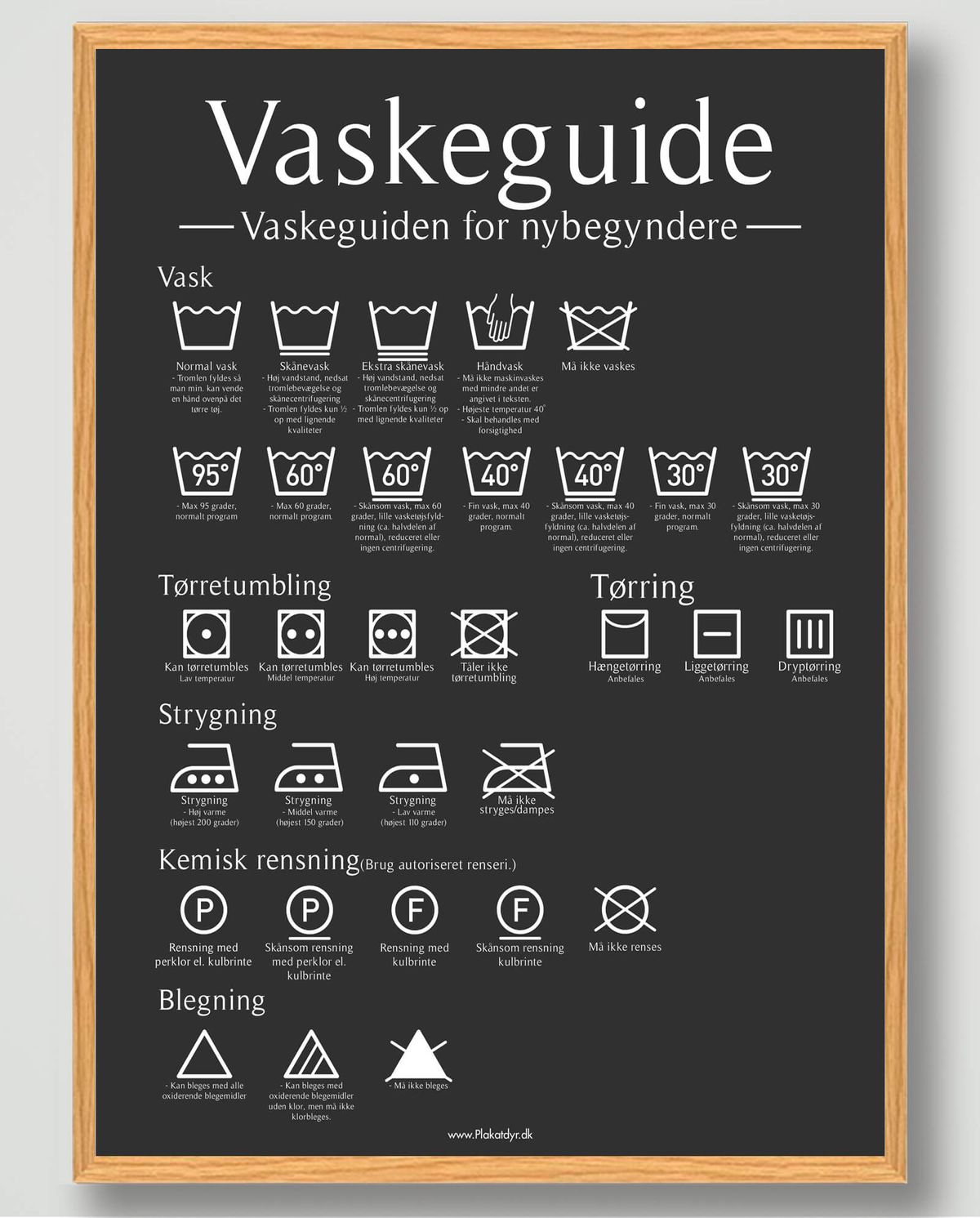 Vaskeguide plakat - Sort (Størrelse: L - 50x70cm (B2))