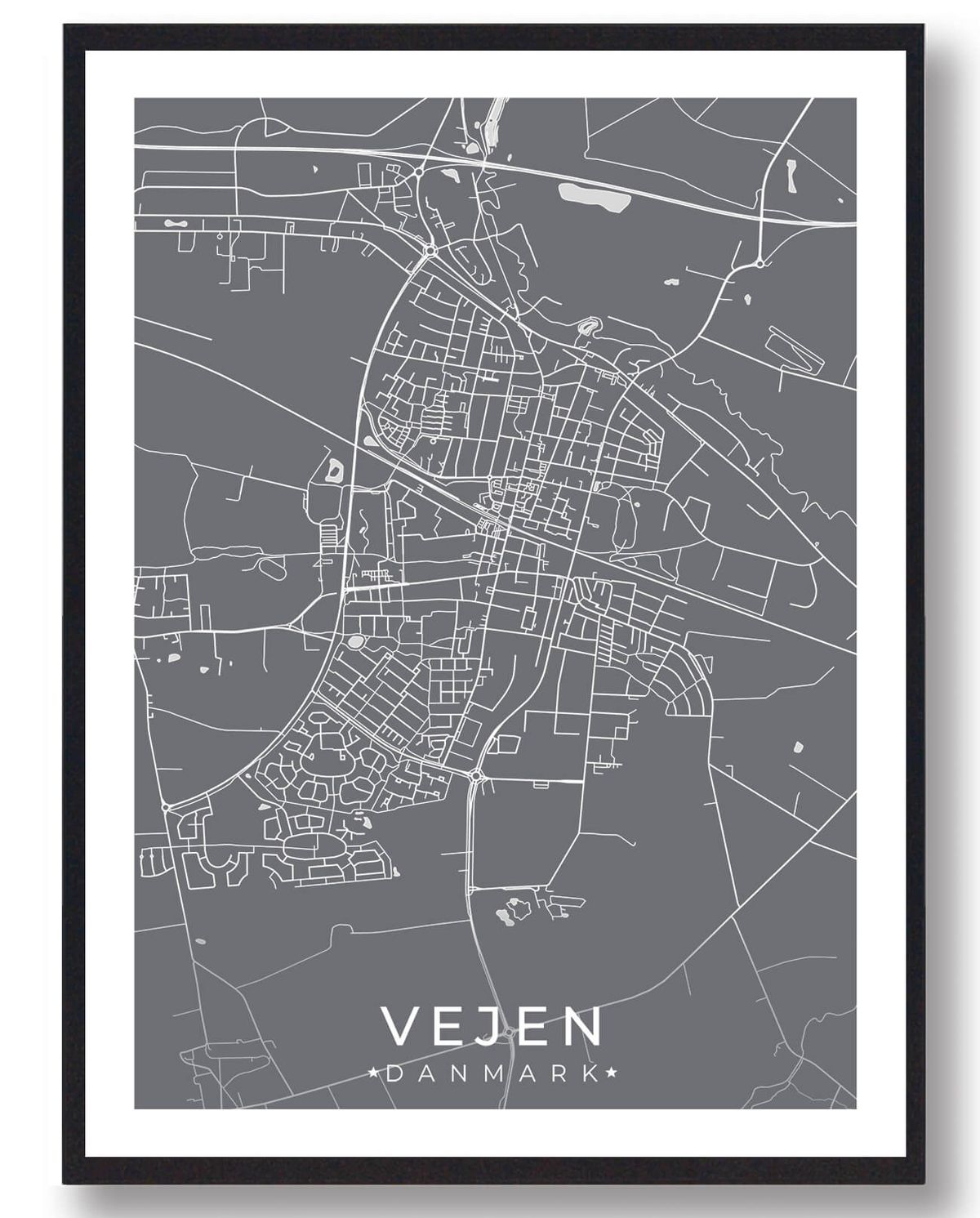 Vejen by plakat - grå (Størrelse: L - 50x70cm (B2))