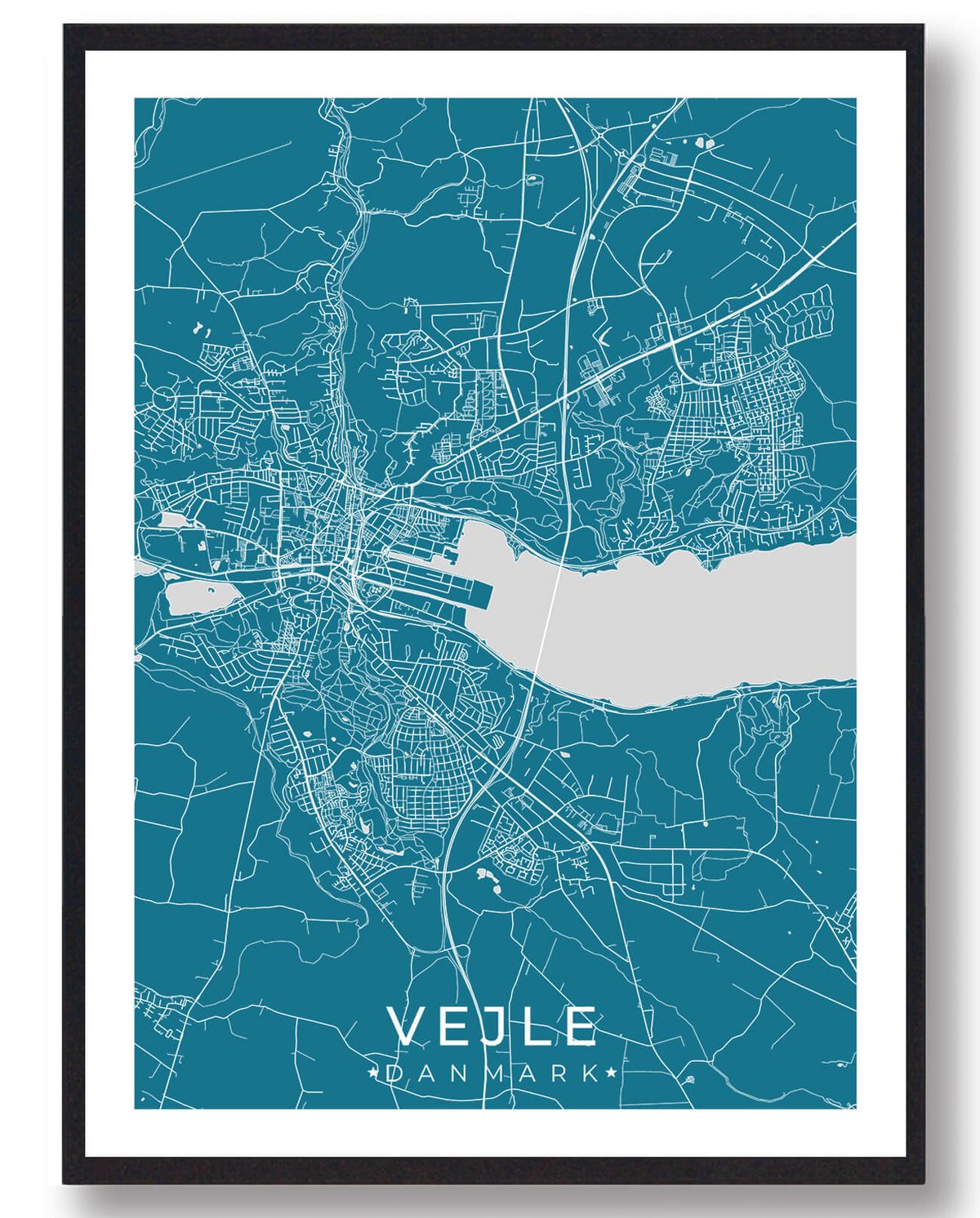 Vejle by plakat - blå (Størrelse: L - 50x70cm (B2))