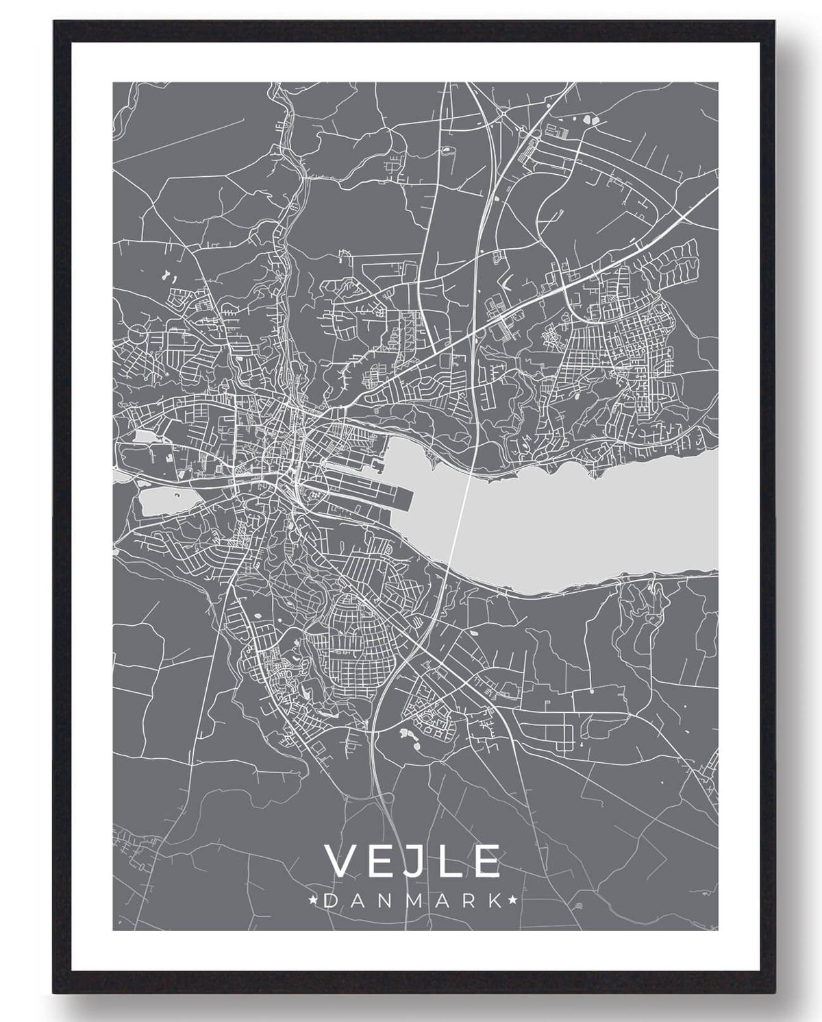 Vejle by plakat - grå (Størrelse: L - 50x70cm (B2))