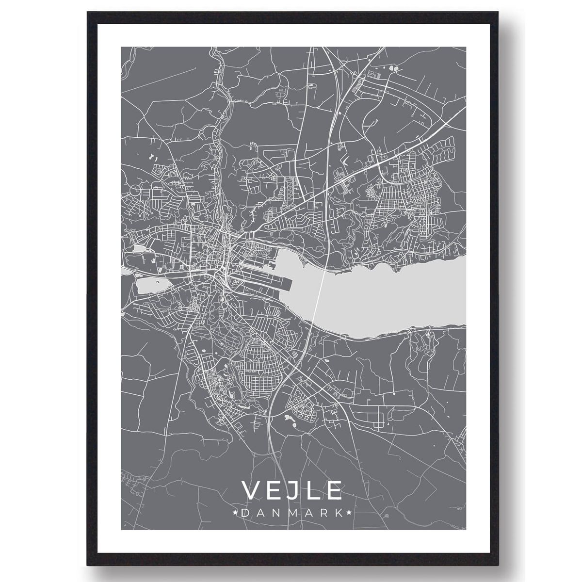 Vejle by plakat - grå (Størrelse: M - 30x40cm)