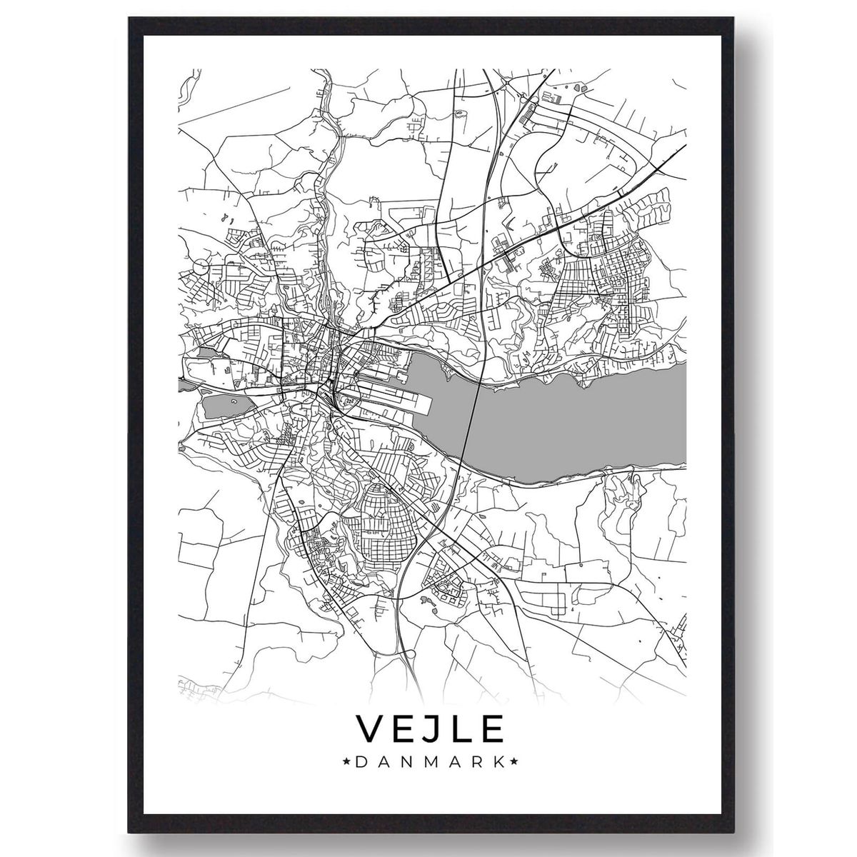 Vejle by plakat - hvid (Størrelse: S - 21x29,7cm (A4))