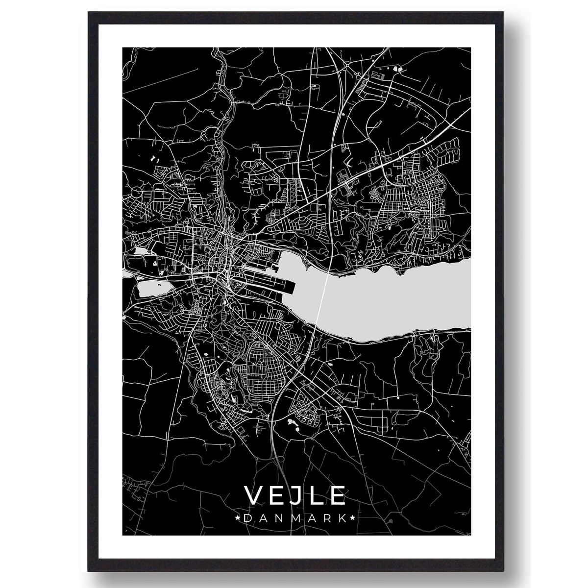 Vejle by plakat - sort (Størrelse: XS - 15x21cm (A5))