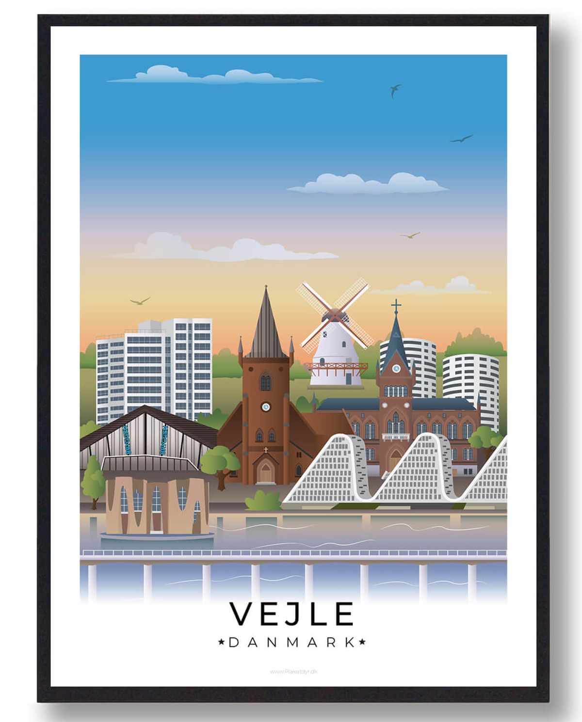 Vejle plakat med hvid kant (RESTPARTI) (Størrelse: M - 30x40cm)