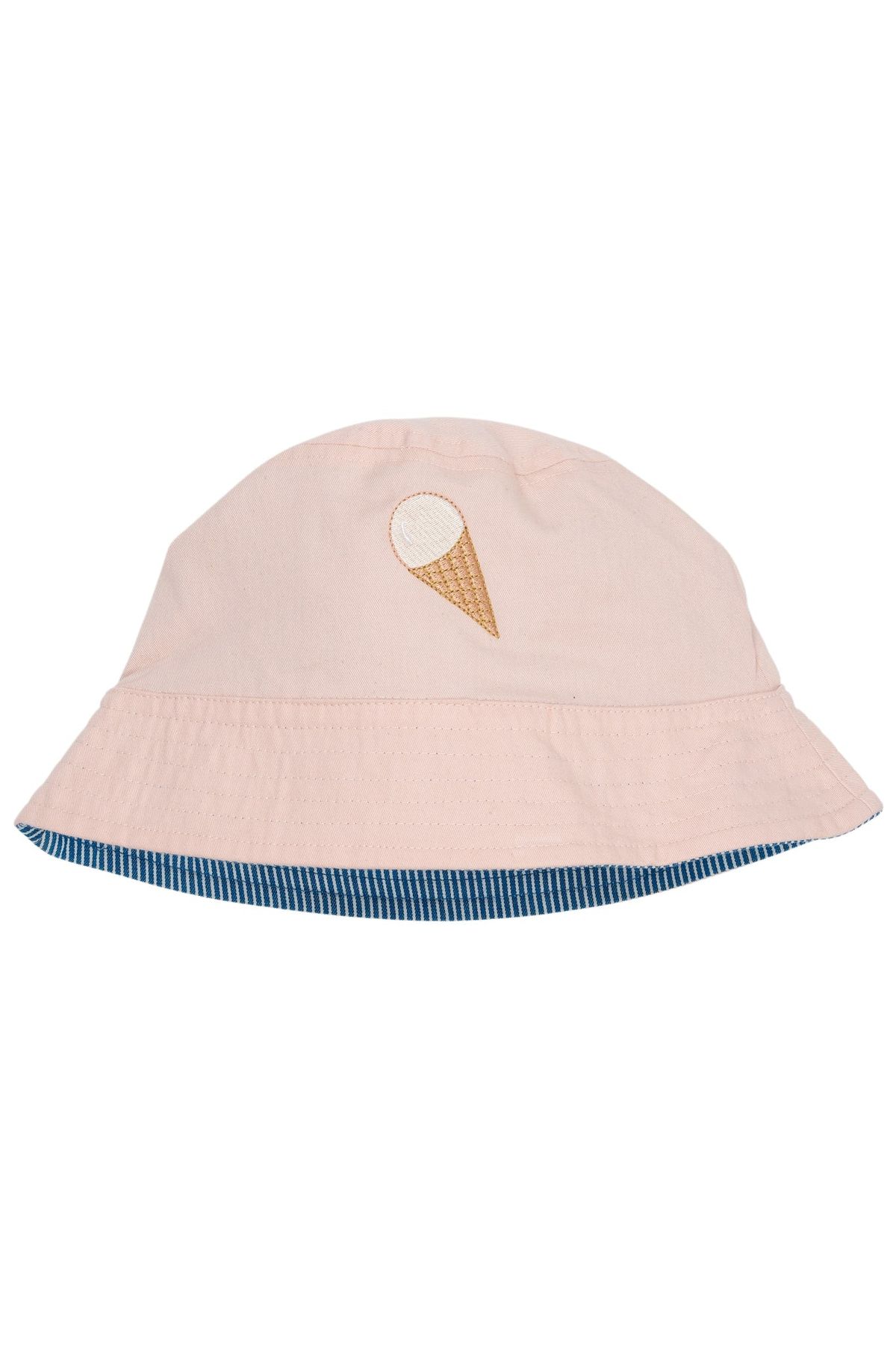 VENDBAR BØLLEHAT M. BRODERI - DUSTY ROSE/SHARP BLUE STRIPE - DUSTY ROSE/SHARP BLUE STRIPE / 3-5Y