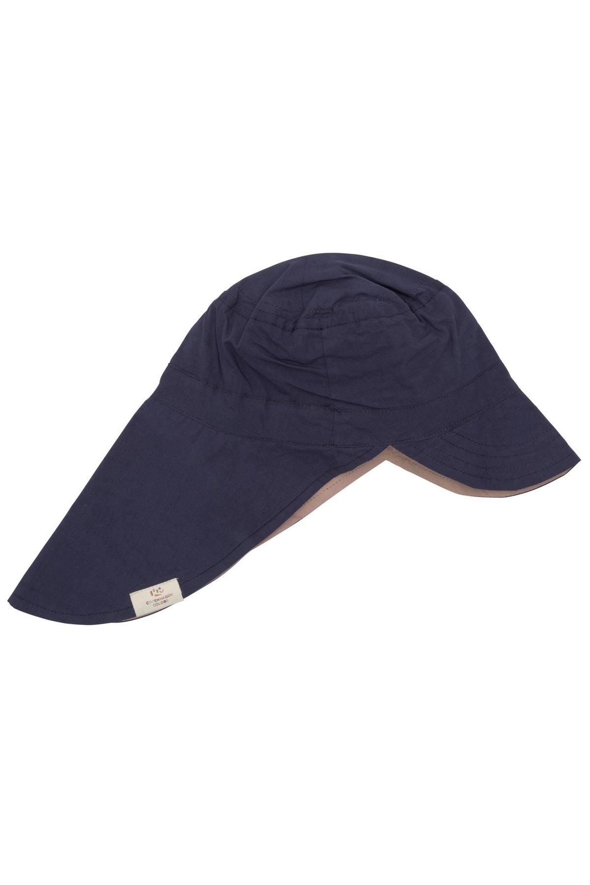 VENDBAR POPLIN SOLHAT MED NAKKESKYGGE - NAVY BEIGE - NAVY BEIGE / 1-2Y