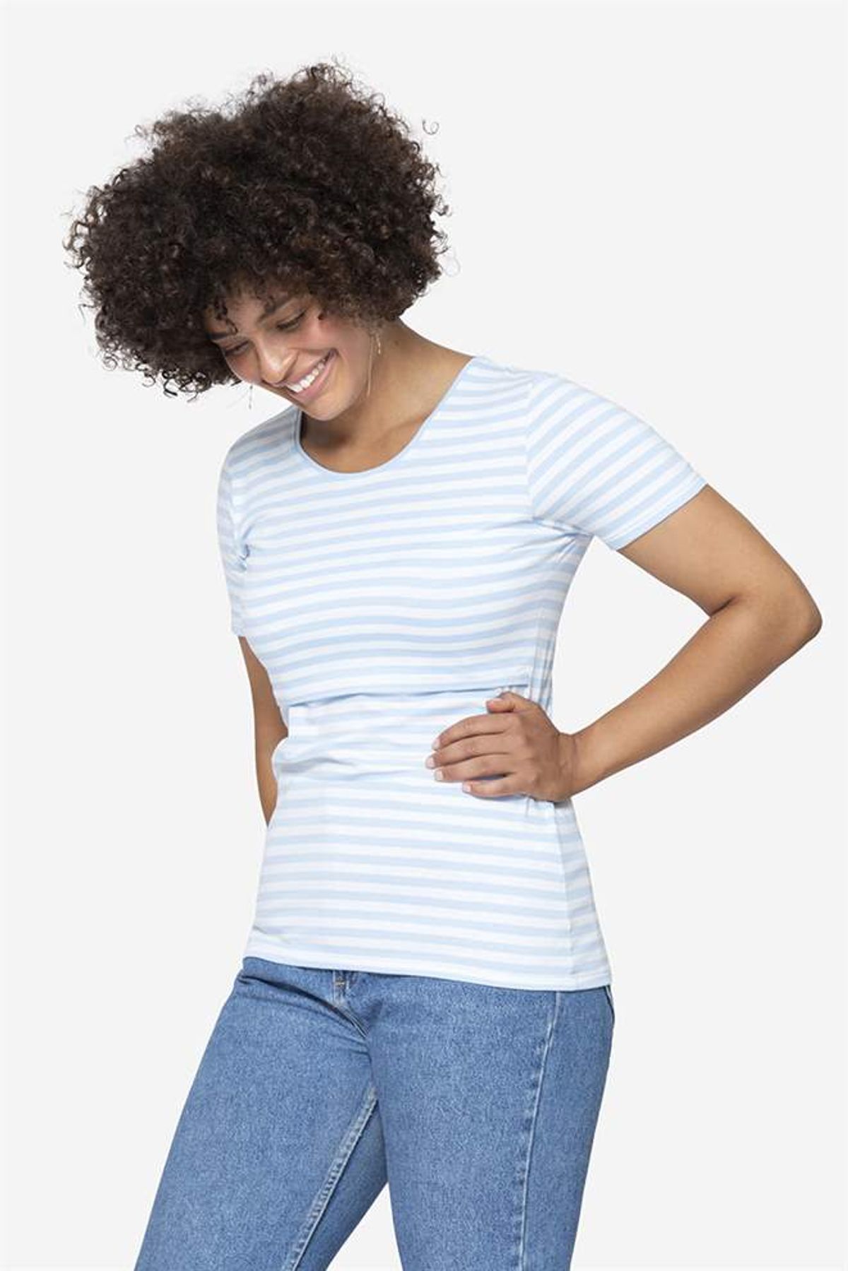 Ventebluse / Ammebluse i sailor look med blå striber i økologisk bomuld