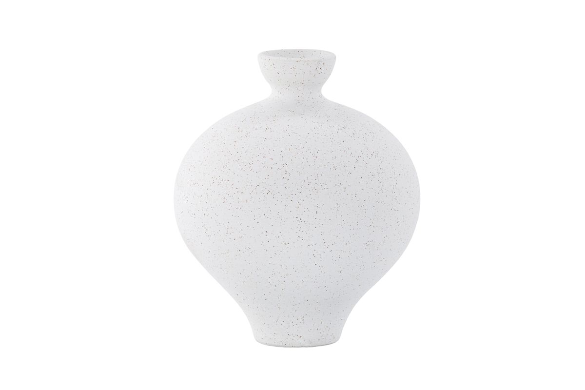 VENTURE DESIGN Rellis vase, rund - hvid/sorte prikker keramik (D6xH24xB20)