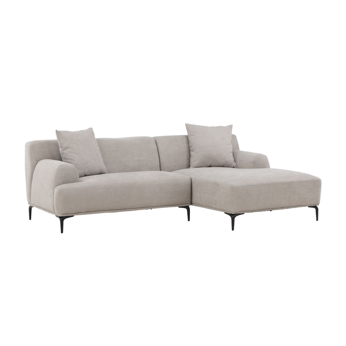 VENTURE DESIGN Viskan sofa, m. chaiselong - lysegrå polyester og mat sort metal